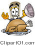 Illustration of a Cartoon Diploma Mascot Serving a Thanksgiving Turkey on a Platter by Mascot Junction