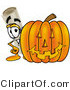 Illustration of a Cartoon Diploma Mascot with a Carved Halloween Pumpkin by Mascot Junction