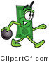 Illustration of a Cartoon Dollar Bill Mascot Holding a Bowling Ball by Mascot Junction