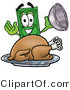 Illustration of a Cartoon Dollar Bill Mascot Serving a Thanksgiving Turkey on a Platter by Mascot Junction