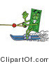 Illustration of a Cartoon Dollar Bill Mascot Waving While Water Skiing by Mascot Junction