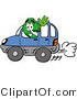 Illustration of a Cartoon Dollar Sign Mascot Driving a Blue Car and Waving by Mascot Junction