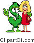 Illustration of a Cartoon Dollar Sign Mascot Talking to a Pretty Blond Woman by Mascot Junction