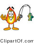 Illustration of a Cartoon Fire Droplet Mascot Holding a Fish on a Fishing Pole by Mascot Junction