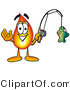 Illustration of a Cartoon Fire Droplet Mascot Holding a Fish on a Fishing Pole by Toons4Biz