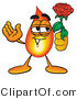 Illustration of a Cartoon Fire Droplet Mascot Holding a Red Rose on Valentines Day by Mascot Junction