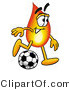 Illustration of a Cartoon Fire Droplet Mascot Kicking a Soccer Ball by Mascot Junction