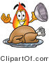 Illustration of a Cartoon Fire Droplet Mascot Serving a Thanksgiving Turkey on a Platter by Mascot Junction