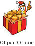 Illustration of a Cartoon Fire Droplet Mascot Standing by a Christmas Present by Mascot Junction