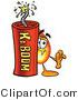 Illustration of a Cartoon Fire Droplet Mascot Standing with a Lit Stick of Dynamite by Mascot Junction