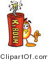 Illustration of a Cartoon Fire Droplet Mascot Standing with a Lit Stick of Dynamite by Toons4Biz