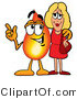 Illustration of a Cartoon Fire Droplet Mascot Talking to a Pretty Blond Woman by Mascot Junction