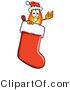 Illustration of a Cartoon Fire Droplet Mascot Wearing a Santa Hat Inside a Red Christmas Stocking by Toons4Biz