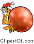 Illustration of a Cartoon Fire Droplet Mascot Wearing a Santa Hat, Standing with a Christmas Bauble by Toons4Biz