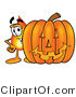 Illustration of a Cartoon Fire Droplet Mascot with a Carved Halloween Pumpkin by Mascot Junction