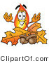 Illustration of a Cartoon Fire Droplet Mascot with Autumn Leaves and Acorns in the Fall by Toons4Biz