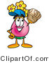 Illustration of a Cartoon Flowers Mascot Catching a Baseball with a Glove by Mascot Junction