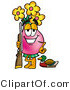 Illustration of a Cartoon Flowers Mascot Duck Hunting, Standing with a Rifle and Duck by Mascot Junction