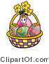 Illustration of a Cartoon Flowers Mascot in an Easter Basket Full of Decorated Easter Eggs by Mascot Junction