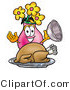 Illustration of a Cartoon Flowers Mascot Serving a Thanksgiving Turkey on a Platter by Mascot Junction