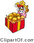 Illustration of a Cartoon Flowers Mascot Standing by a Christmas Present by Mascot Junction