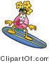 Illustration of a Cartoon Flowers Mascot Surfing on a Blue and Yellow Surfboard by Mascot Junction