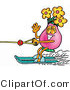 Illustration of a Cartoon Flowers Mascot Waving While Water Skiing by Mascot Junction