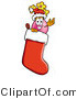 Illustration of a Cartoon Flowers Mascot Wearing a Santa Hat Inside a Red Christmas Stocking by Mascot Junction