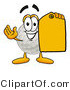 Illustration of a Cartoon Golf Ball Mascot Holding a Yellow Sales Price Tag by Mascot Junction