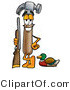 Illustration of a Cartoon Hammer Mascot Duck Hunting, Standing with a Rifle and Duck by Mascot Junction