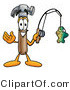 Illustration of a Cartoon Hammer Mascot Holding a Fish on a Fishing Pole by Mascot Junction