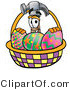 Illustration of a Cartoon Hammer Mascot in an Easter Basket Full of Decorated Easter Eggs by Mascot Junction