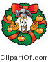 Illustration of a Cartoon Hammer Mascot in the Center of a Christmas Wreath by Mascot Junction