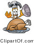 Illustration of a Cartoon Hammer Mascot Serving a Thanksgiving Turkey on a Platter by Mascot Junction