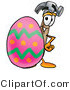 Illustration of a Cartoon Hammer Mascot Standing Beside an Easter Egg by Mascot Junction