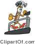 Illustration of a Cartoon Hammer Mascot Walking on a Treadmill in a Fitness Gym by Mascot Junction