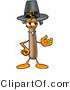 Illustration of a Cartoon Hammer Mascot Wearing a Pilgrim Hat on Thanksgiving by Mascot Junction