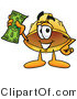 Illustration of a Cartoon Hard Hat Mascot Holding a Dollar Bill by Mascot Junction