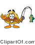 Illustration of a Cartoon Hard Hat Mascot Holding a Fish on a Fishing Pole by Mascot Junction