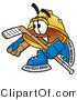 Illustration of a Cartoon Hard Hat Mascot Playing Ice Hockey by Mascot Junction