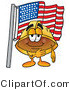 Illustration of a Cartoon Hard Hat Mascot Pledging Allegiance to an American Flag by Mascot Junction