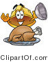 Illustration of a Cartoon Hard Hat Mascot Serving a Thanksgiving Turkey on a Platter by Mascot Junction