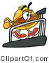 Illustration of a Cartoon Hard Hat Mascot Walking on a Treadmill in a Fitness Gym by Mascot Junction
