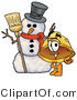 Illustration of a Cartoon Hard Hat Mascot with a Snowman on Christmas by Mascot Junction