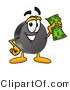 Illustration of a Cartoon Hockey Puck Mascot Holding a Dollar Bill by Mascot Junction