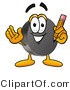 Illustration of a Cartoon Hockey Puck Mascot Holding a Pencil by Mascot Junction