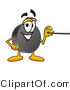 Illustration of a Cartoon Hockey Puck Mascot Holding a Pointer Stick by Mascot Junction