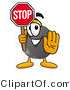 Illustration of a Cartoon Hockey Puck Mascot Holding a Stop Sign by Mascot Junction