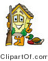 Illustration of a Cartoon House Mascot Duck Hunting, Standing with a Rifle and Duck by Mascot Junction