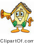 Illustration of a Cartoon House Mascot Holding a Megaphone by Mascot Junction